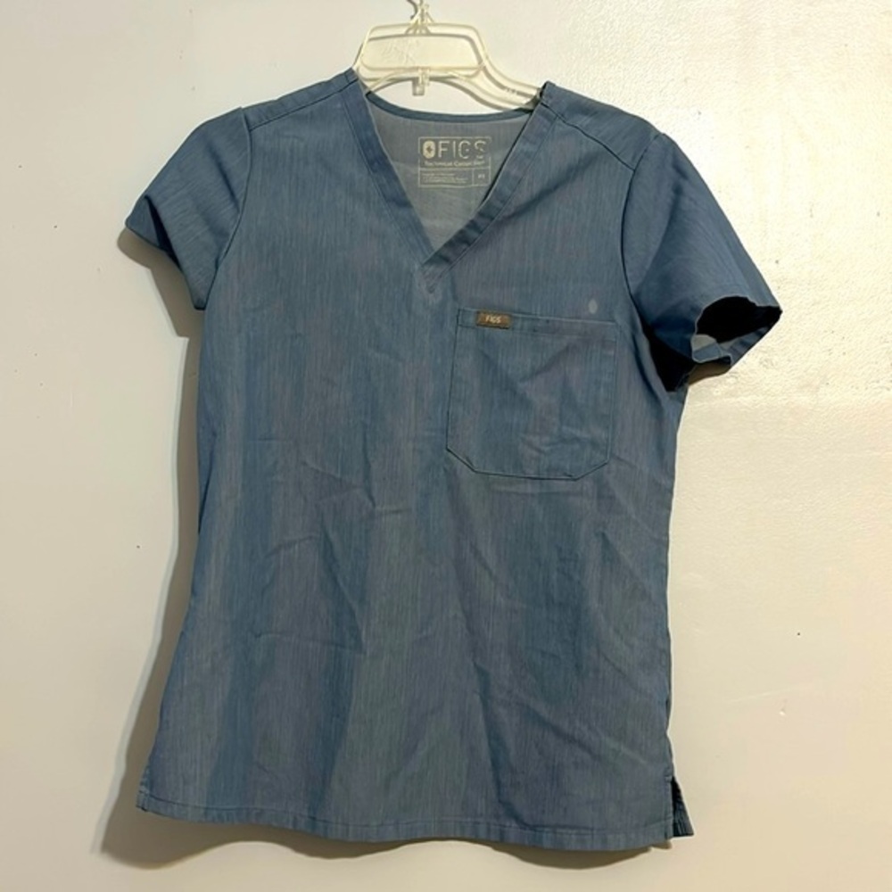 XS Figs Denim Blue One Pocket Scrub Top